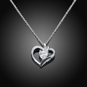 Simple Heart Pendant with Cubic Zircon and Necklace
