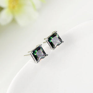 Simple Colored Cubic Zircon Square Stud Earrings - Glamorousky