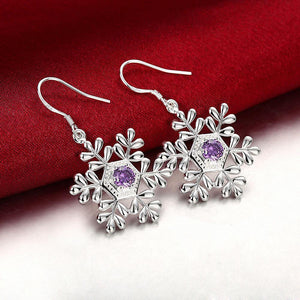 Fashion Snowflake Earrings with Purple Cubic Zircon - Glamorousky