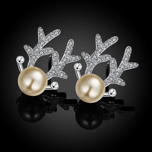 Popular Moose Earrings with Pearls and Austrian Element Crystals - Glamorousky