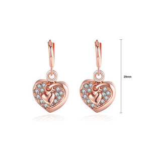 Romantic Plated Rose Gold Heart Earrings with Austrian Element Crystal - Glamorousky