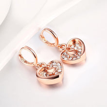 Load image into Gallery viewer, Romantic Plated Rose Gold Heart Earrings with Austrian Element Crystal - Glamorousky
