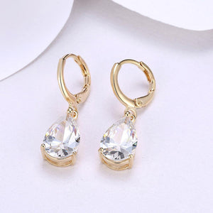 Sparkling Plated Champagne Gold Water Drop Earrings with Cubic Zircon - Glamorousky