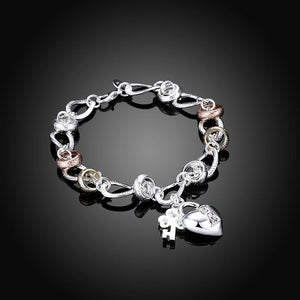 Simple Heart Lock Flower Key Bracelet with Austrian Element Crystal - Glamorousky