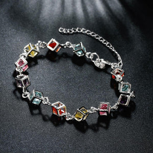 Simple Geometric Square Bracelet with Colorful Austrian Element Crystals - Glamorousky