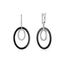 Load image into Gallery viewer, 925 Sterling Silver Fashion Oval Earrings with Black Ceramic and Crystal - Glamorousky