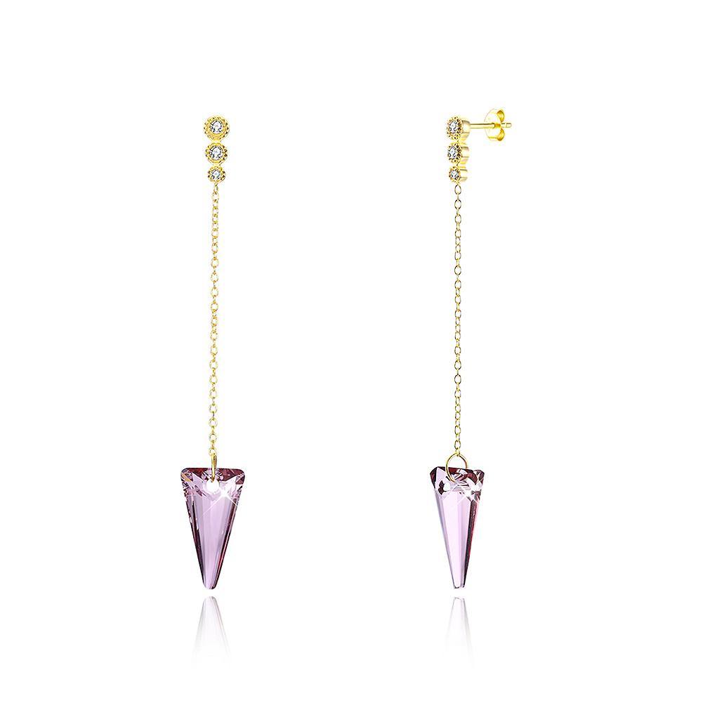 925 Sterling Silver Elegant Sparkling Long Earrings with Pink Austrian Element Crystal - Glamorousky