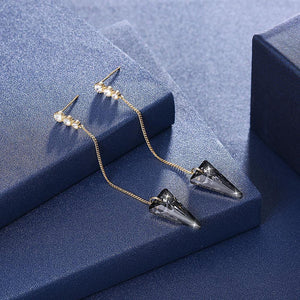 925 Sterling Silver Elegant Sparkling Long Earrings with Black Austrian Element Crystal - Glamorousky