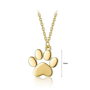 925 Sterling Silver Plated Gold Cute Cat Paw Pendant with Necklace - Glamorousky