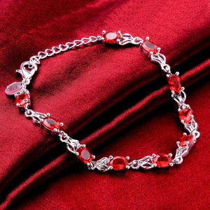 Fashion Minimalist Oval Bracelet with Red Austrian Element Crystal - Glamorousky