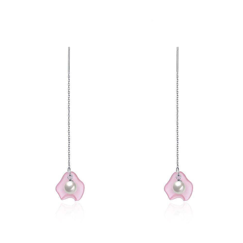 925 Sterling Silver Elegant Fashion Pink Long Shell Pearl Earrings and Ear Wire - Glamorousky