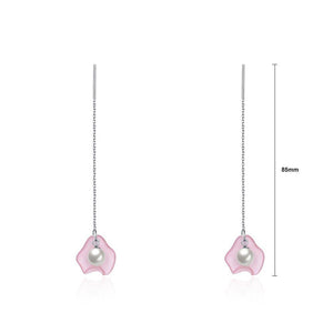 925 Sterling Silver Elegant Fashion Pink Long Shell Pearl Earrings and Ear Wire - Glamorousky