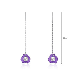 925 Sterling Silver Elegant Fashion Purple Long Shell Pearl Earrings and Ear Wire - Glamorousky