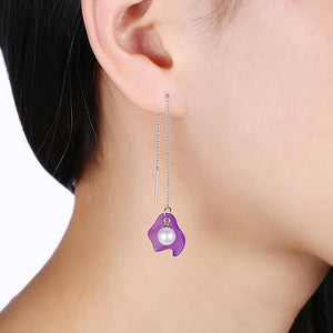 925 Sterling Silver Elegant Fashion Purple Long Shell Pearl Earrings and Ear Wire - Glamorousky
