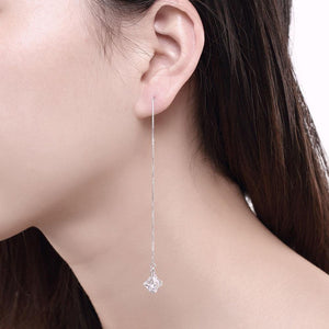 925 Sterling Silver Sparkling Simple Fashion Long Tassel Earrings and Ear Wire with Whit Cubic Zircon - Glamorousky