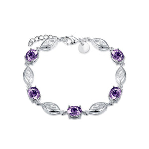 Simple Leaf Bracelet with Purple Austrian Element - Glamorousky