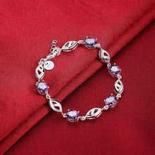 Load image into Gallery viewer, Simple Leaf Bracelet with Purple Austrian Element - Glamorousky
