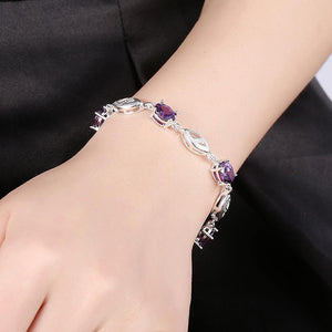 Simple Leaf Bracelet with Purple Austrian Element - Glamorousky