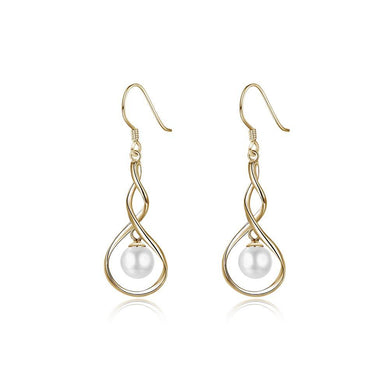 925 Sterling Silver Elegant Plated Champagne Gold Pearl Earrings - Glamorousky