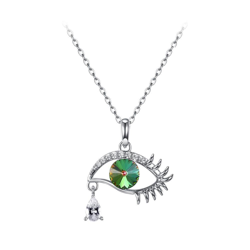 925 Sterling Silver Devil's Eye Pendant with Green Austrian Element Crystal and Necklace - Glamorousky