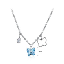 Load image into Gallery viewer, 925 Sterling Silver Butterfly Pendant with Blue Austrian Element Crystal and Necklace - Glamorousky