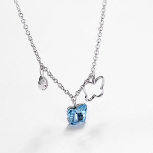 925 Sterling Silver Butterfly Pendant with Blue Austrian Element Crystal and Necklace - Glamorousky