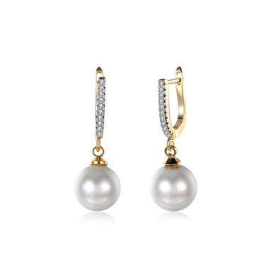 Elegant Plated Rose Gold Pearl Earrings with Austrian Element Crystal - Glamorousky