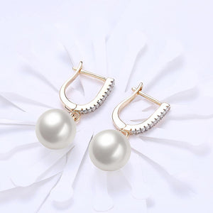Elegant Plated Rose Gold Pearl Earrings with Austrian Element Crystal - Glamorousky