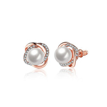 Load image into Gallery viewer, Elegant Fashion Flower Rose Gold Plated Earrings with White Pearl - Glamorousky
