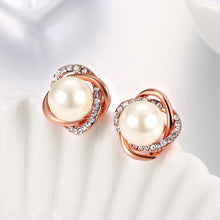 Load image into Gallery viewer, Elegant Fashion Flower Rose Gold Plated Earrings with White Pearl - Glamorousky