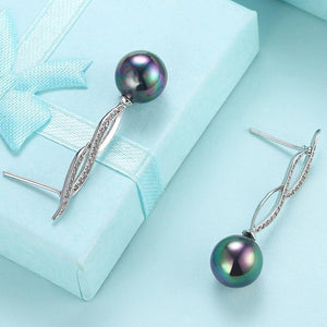 Elegant Sparkling Fashion Black Pearl Earrings with Austrian Element Crystal - Glamorousky