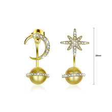 Load image into Gallery viewer, 925 Sterling Silver Fashion Sparkling Starry Sky Stars and Moon Planet Earrings with Golden Pearl and Austrian Element Crystal - Glamorousky
