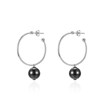 Load image into Gallery viewer, 925 Sterling Silver Elegant Fashion Circle Earrings with Black Pearl - Glamorousky