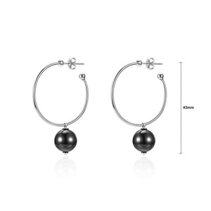925 Sterling Silver Elegant Fashion Circle Earrings with Black Pearl - Glamorousky