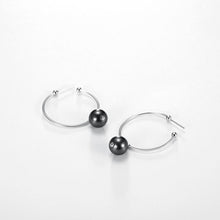 Load image into Gallery viewer, 925 Sterling Silver Elegant Fashion Circle Earrings with Black Pearl - Glamorousky