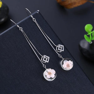 925 Sterling Silver Elegant Sweet and Romantic Flower Long Tassel Earrings - Glamorousky