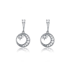 925 Sterling Silver Romantic Star Moon Earrings  with Austrian Element Crystal - Glamorousky