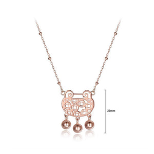 925 Sterling Silver Fashion Rose Gold Plated Chinese Lock Necklace - Glamorousky