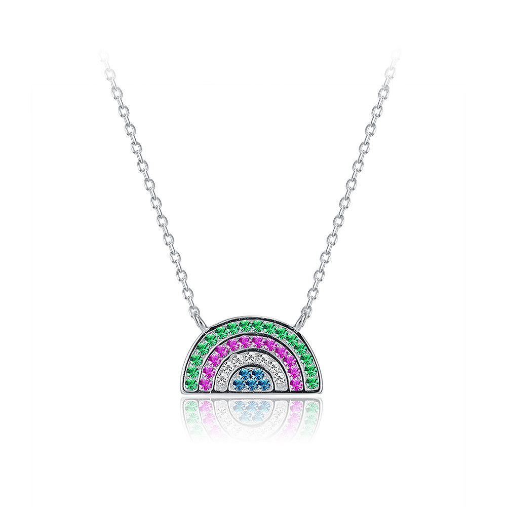 925 Sterling Silver Colorful Rainbow Necklace with Austrian Element Crystal - Glamorousky