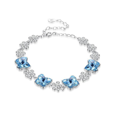925 Sterling Silver Blue Butterfly Bracelet with Austrian Element Crystal - Glamorousky