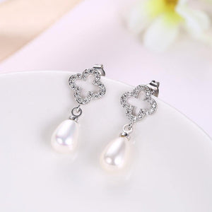 Elegant Fashion Flower and Water Drop Shape Pearl Earrings with Austrian Element Crystal - Glamorousky
