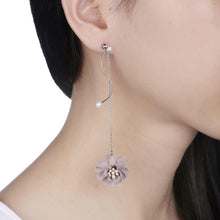 Load image into Gallery viewer, 925 Sterling Silver Elegant Sweet and Romantic Pink Flower Long Tassel Earrings with Pearl - Glamorousky