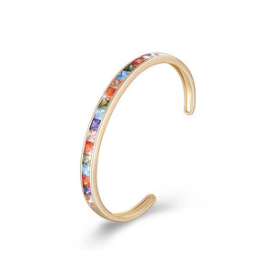 Fashion Plated Champagne Gold Open Bangle with Colorful Cubic Zircon - Glamorousky