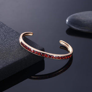 Fashion Plated Champagne Gold Open Bangle with Red Cubic Zircon - Glamorousky