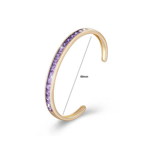 Fashion Plated Champagne Gold Open Bangle with Purple Cubic Zircon - Glamorousky