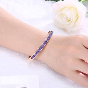 Fashion Plated Champagne Gold Open Bangle with Purple Cubic Zircon - Glamorousky