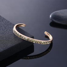 Load image into Gallery viewer, Elegant Plated Rose Gold Open Bangle with Green Cubic Zircon - Glamorousky