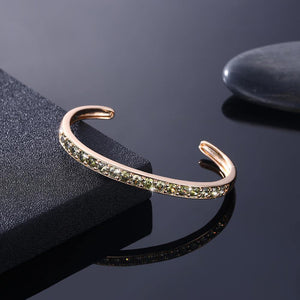 Elegant Plated Rose Gold Open Bangle with Green Cubic Zircon - Glamorousky