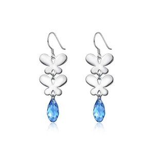 925 Sterling Silver Elegant Romantic Butterfly Earrings with Blue Austrian Element Crystal - Glamorousky
