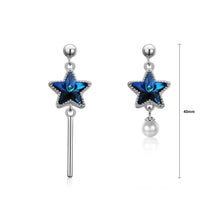 Load image into Gallery viewer, 925 Sterling Silver Fashion Elegant Star Asymmetric Tassel Earrings with Pearl and Blue Austrian Element Crystal - Glamorousky